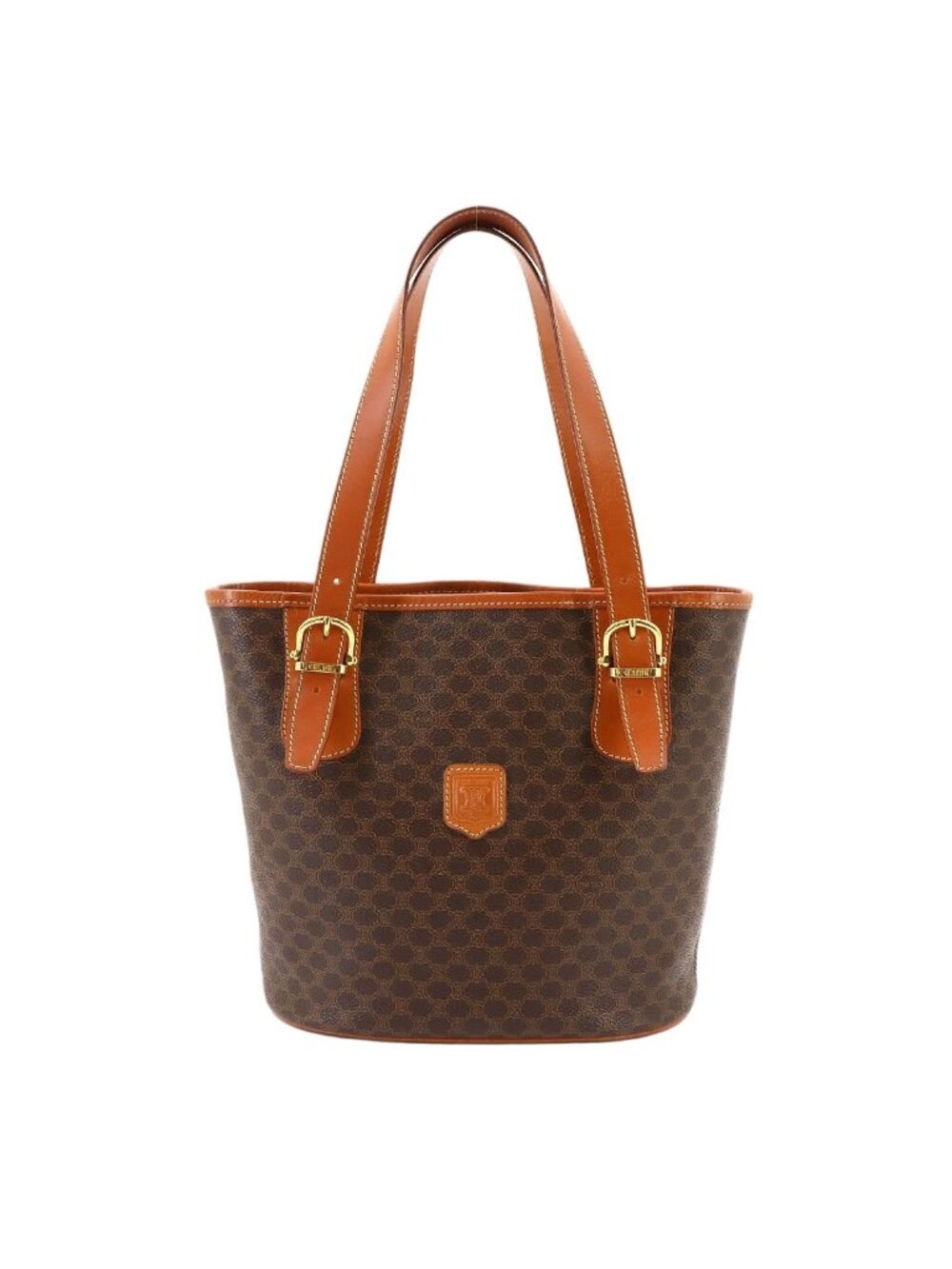 Celine Macadam Tote Bag Leather Brown Gold Vintage